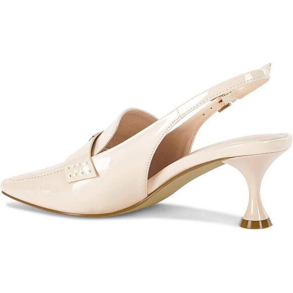 💫 Women Cream Slingback Kitten Heel Pointed Toe Pumps Ankle Buckle Dress Shoes - Picture 6 of 8